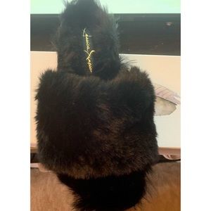 Plush faux fur slides